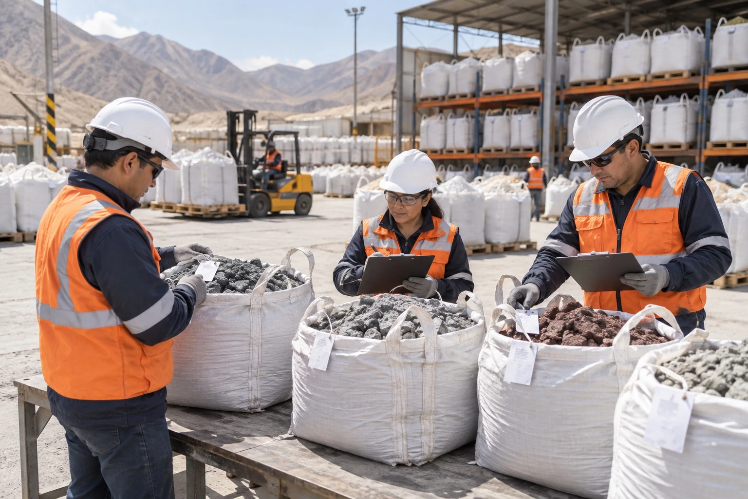 Foto referencial: agrupación y verificación de lotes minerales antes del despacho
